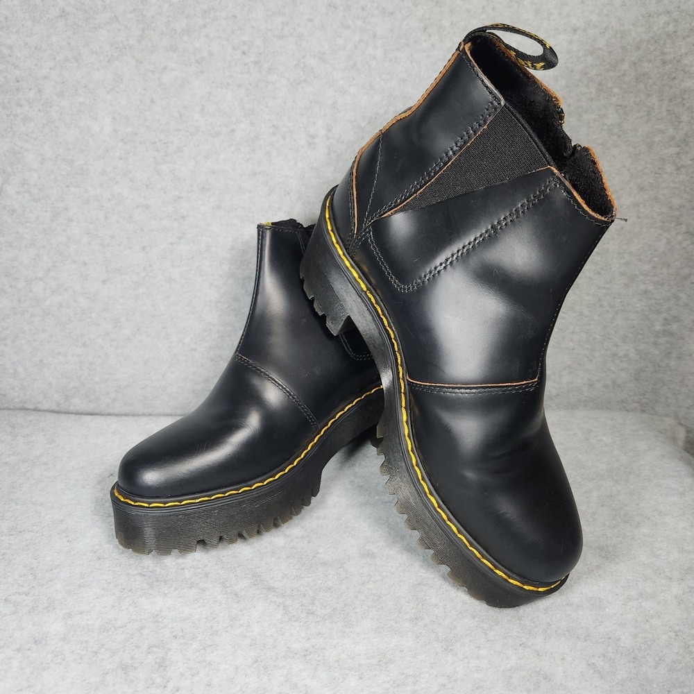 Dr. Martens Rometty II Black Leather Zip Platform Chelsea Boot Womens US Size 6